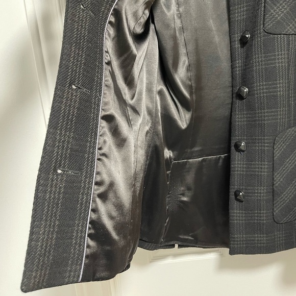 𝅺[MACKAGE] Quinn Wool Plaid Bell Sleeve Pea Coat Jacket Black/Grey - Picture 5 of 16